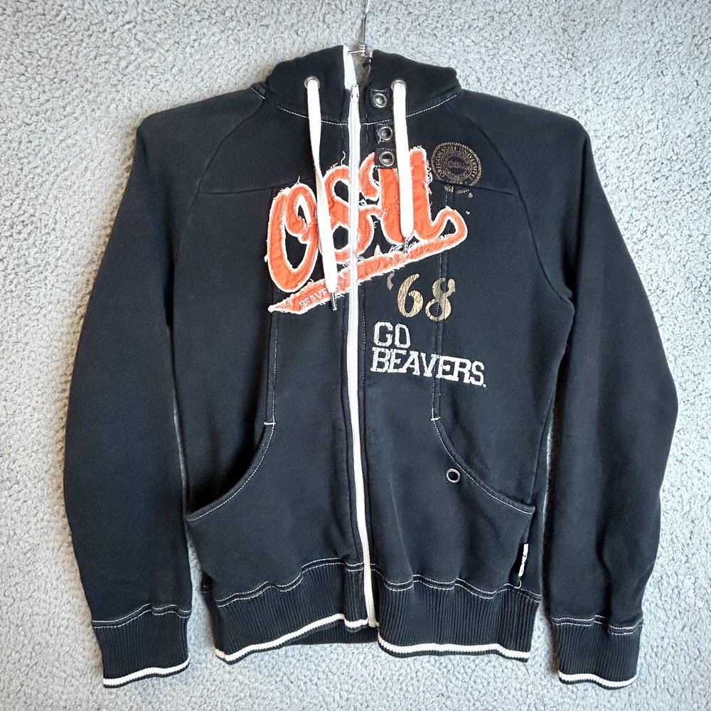Y2K OSU Beavers Full Zip Womens Hoodie Size Medium babydoll Top 3D Pop-out Logo